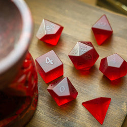 Blood Red Raised Zircon Glass Hand Carved DND Dice Set (ONLINE ORDER ONLY)