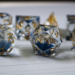 Blue Glitter Liquid Core Handmade Sharp Edge Resin DND Dice Set (ONLINE ORDER ONLY)