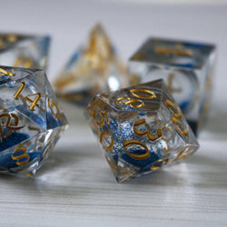 Blue Glitter Liquid Core Handmade Sharp Edge Resin DND Dice Set (ONLINE ORDER ONLY)