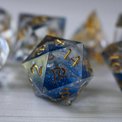 Blue Glitter Liquid Core Handmade Sharp Edge Resin DND Dice Set (ONLINE ORDER ONLY)