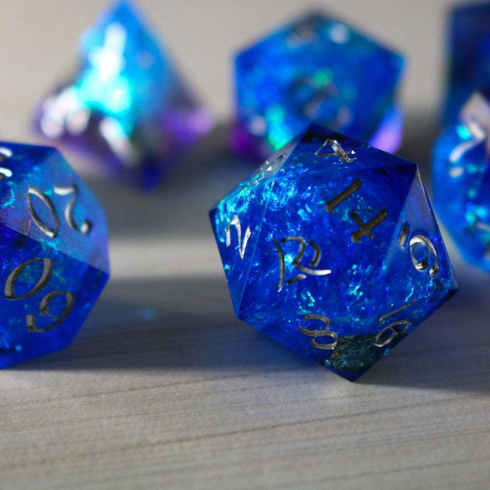 Blue Handmade Sharp Edge Resin DND Dice Set (ONLINE ORDER ONLY)