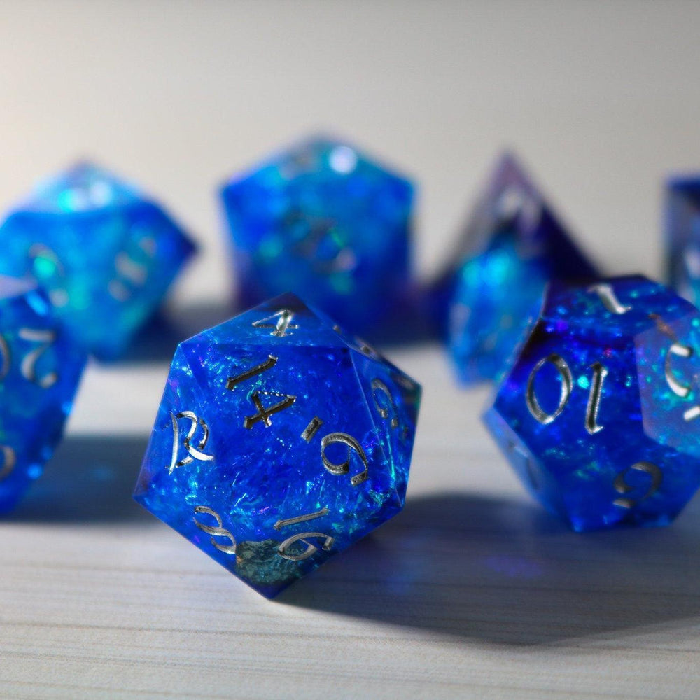 Blue Handmade Sharp Edge Resin DND Dice Set (ONLINE ORDER ONLY)