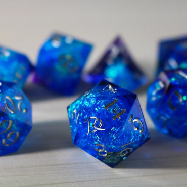 Blue Handmade Sharp Edge Resin DND Dice Set (ONLINE ORDER ONLY)
