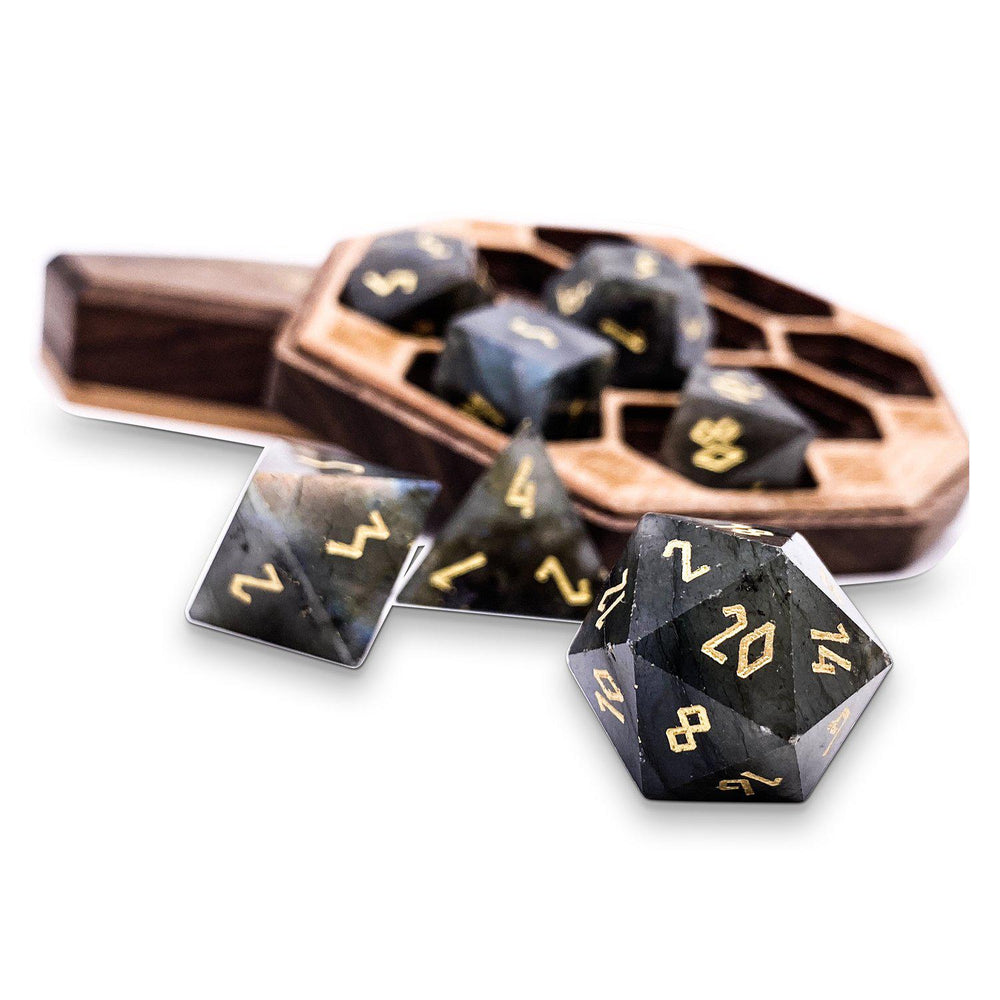 Blue Labradorite - 7 Piece RPG Set Gemstone Dice (Online Only)