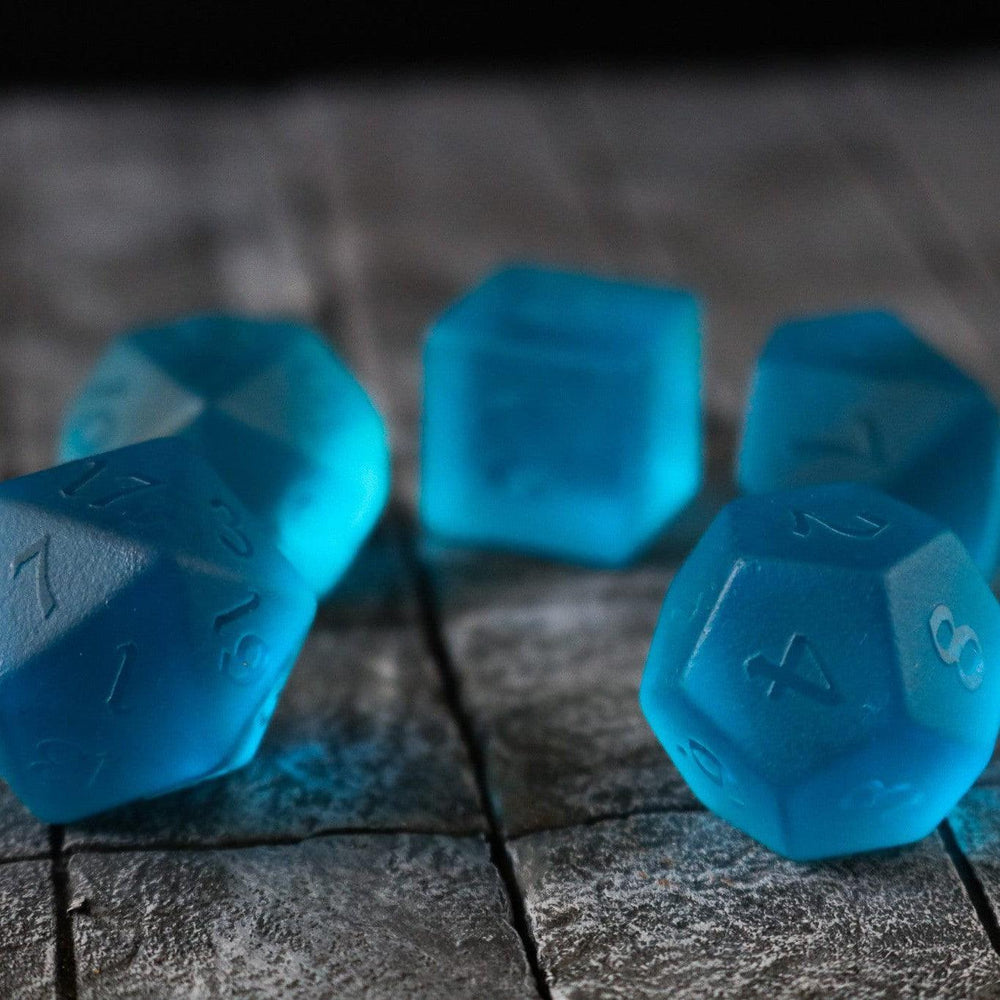 Blue Zircon Hand Carved Glass DND Dice Set (ONLINE ORDER ONLY)