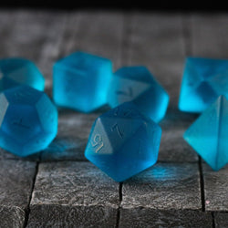 Blue Zircon Hand Carved Glass DND Dice Set (ONLINE ORDER ONLY)