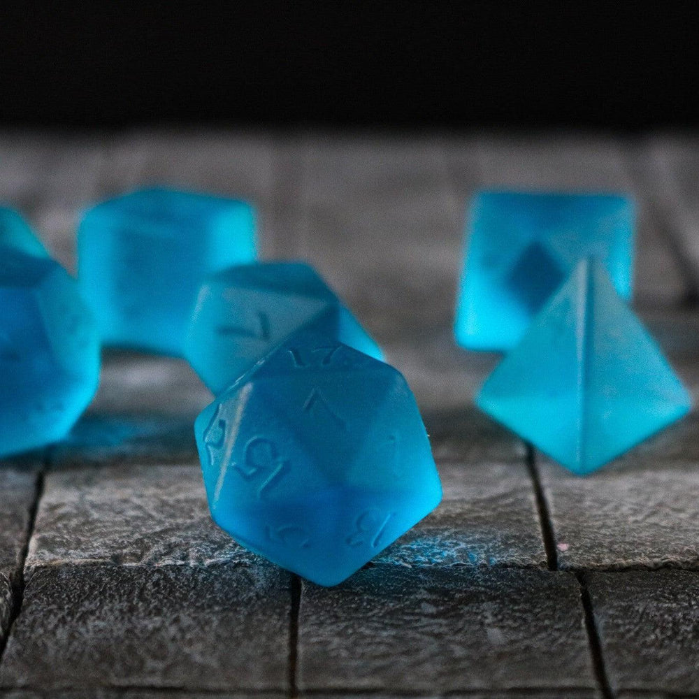 Blue Zircon Hand Carved Glass DND Dice Set (ONLINE ORDER ONLY)
