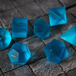 Blue Zircon Hand Carved Glass DND Dice Set (ONLINE ORDER ONLY)