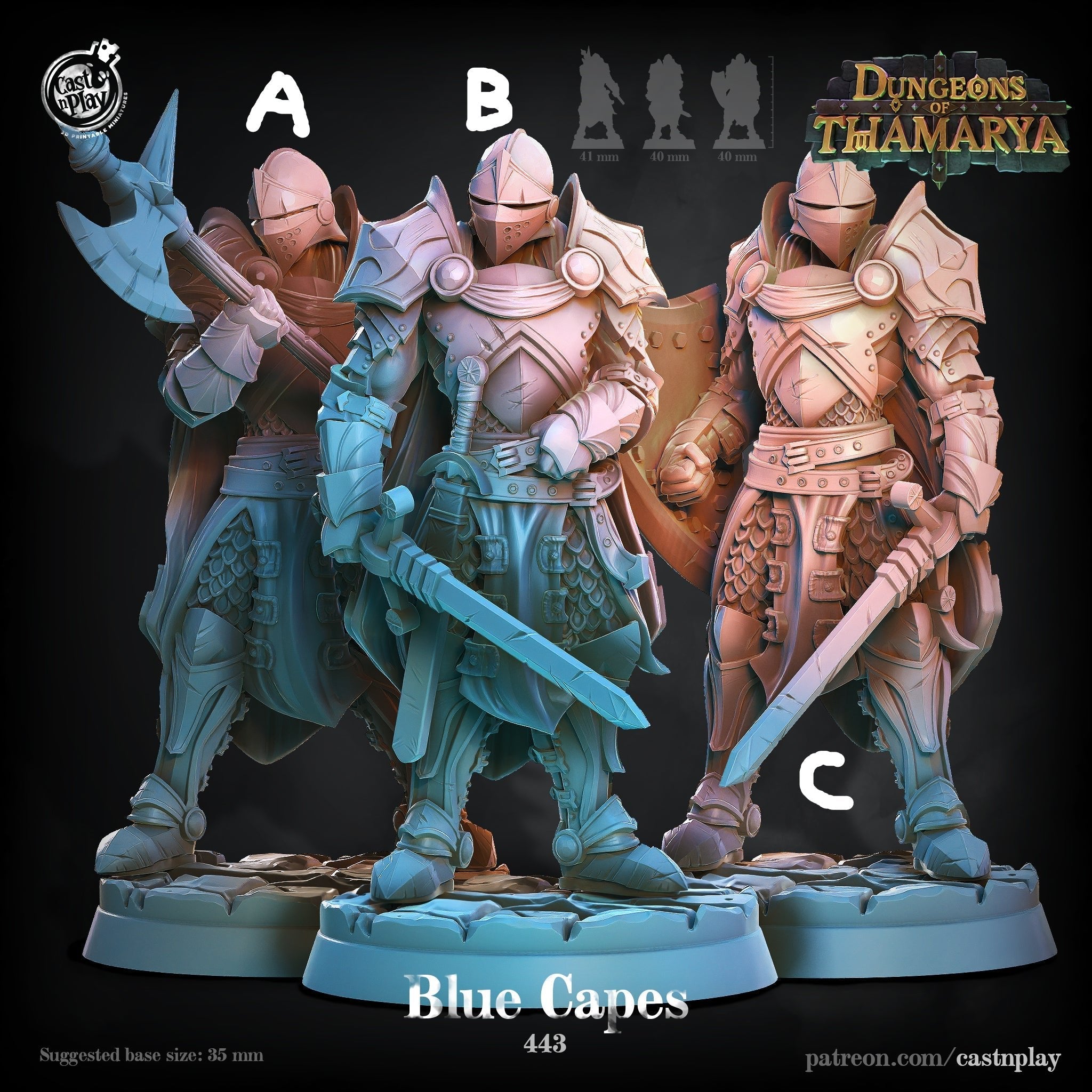 3D Printed Cast n Play Blue Capes Dungeons of Thamarya Set 28mm 32mm D&D (Online Only)