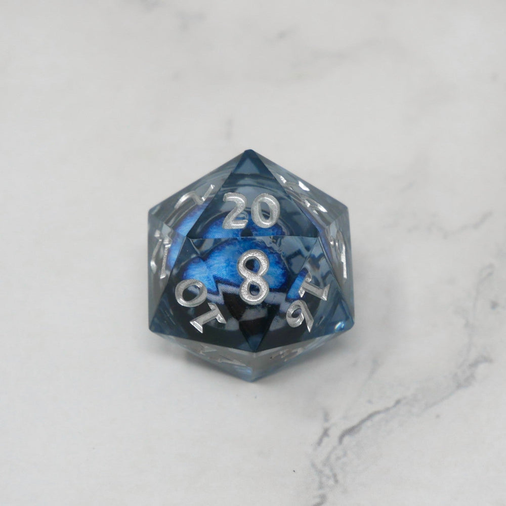 Blue Slaadi's Eye - 7 Piece Moving Eye DnD Dice Set | Acrylic RPG Gaming Dice (ONLINE ORDER ONLY)