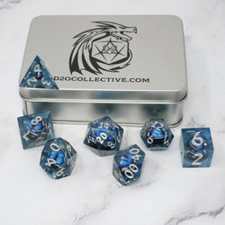 Blue Slaadi's Eye - 7 Piece Moving Eye DnD Dice Set | Acrylic RPG Gaming Dice (ONLINE ORDER ONLY)