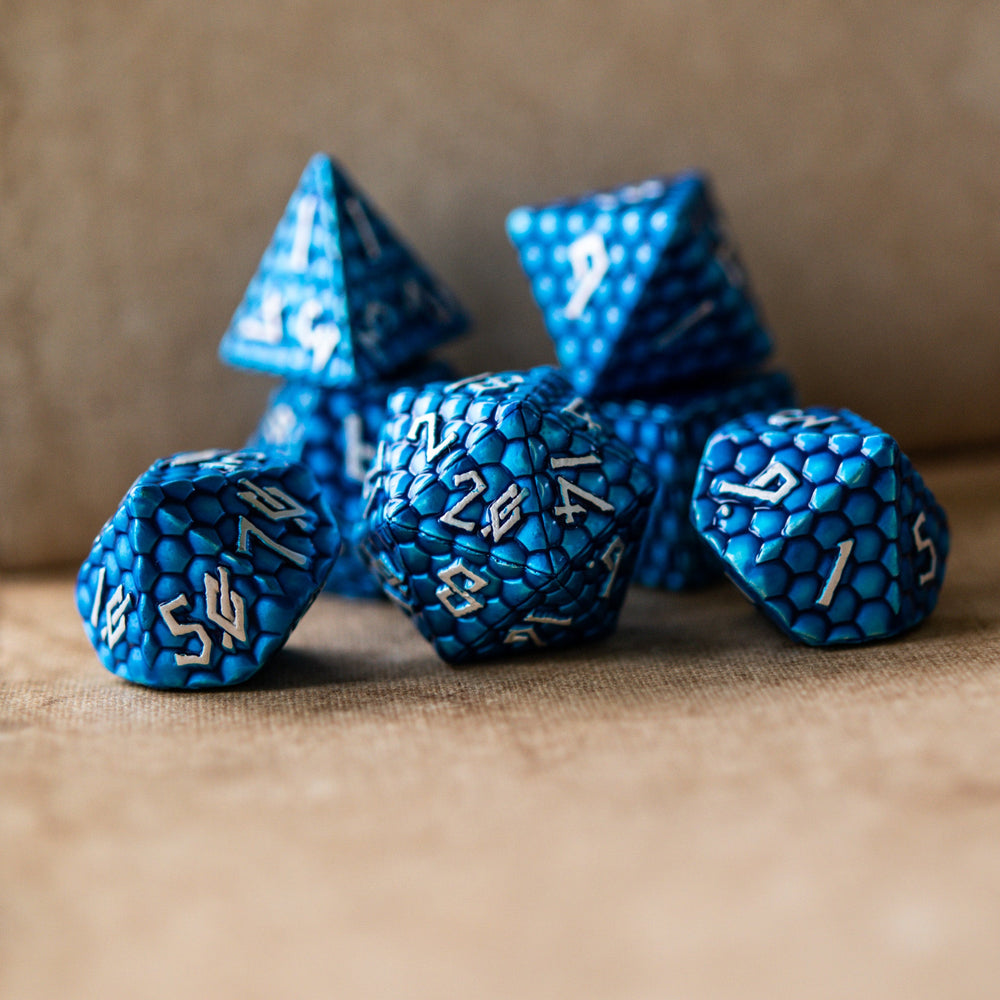 PRE-ORDER || Blue Dragon's Egg Metal Dice Set