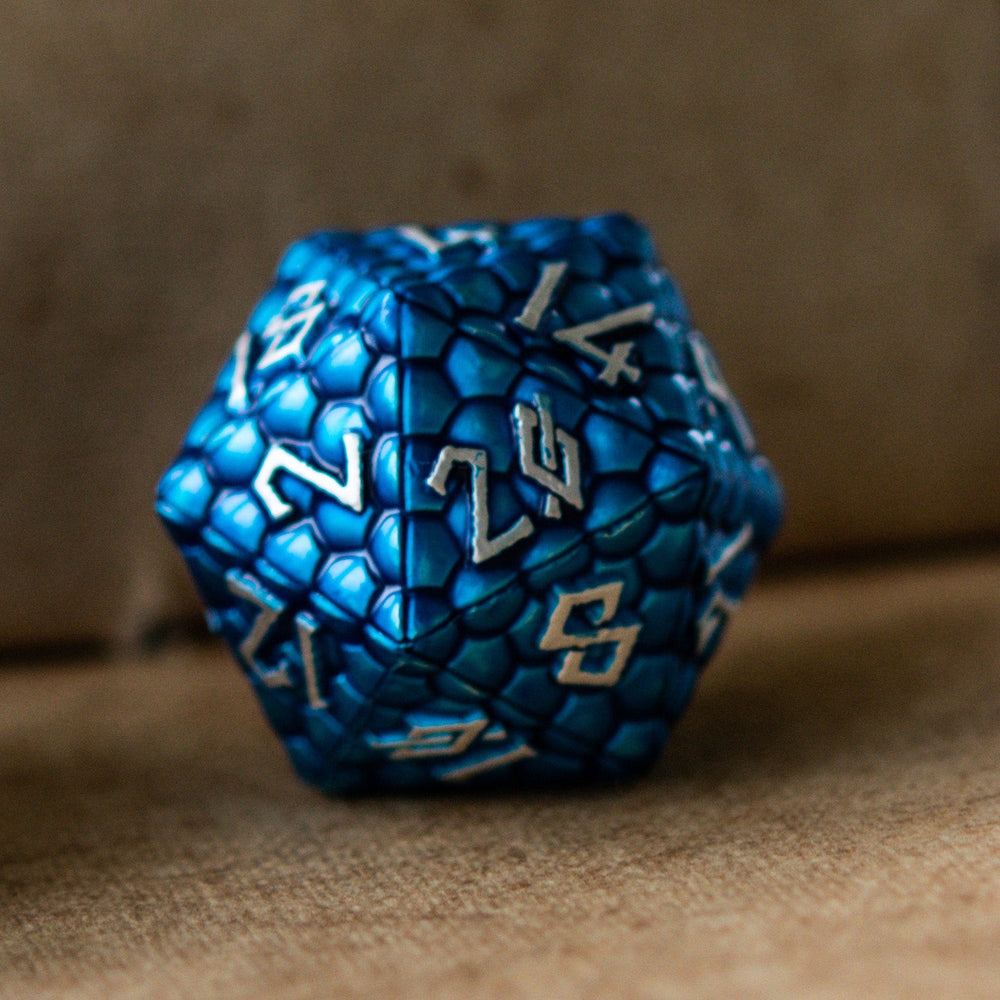 PRE-ORDER || Blue Dragon's Egg Metal Dice Set