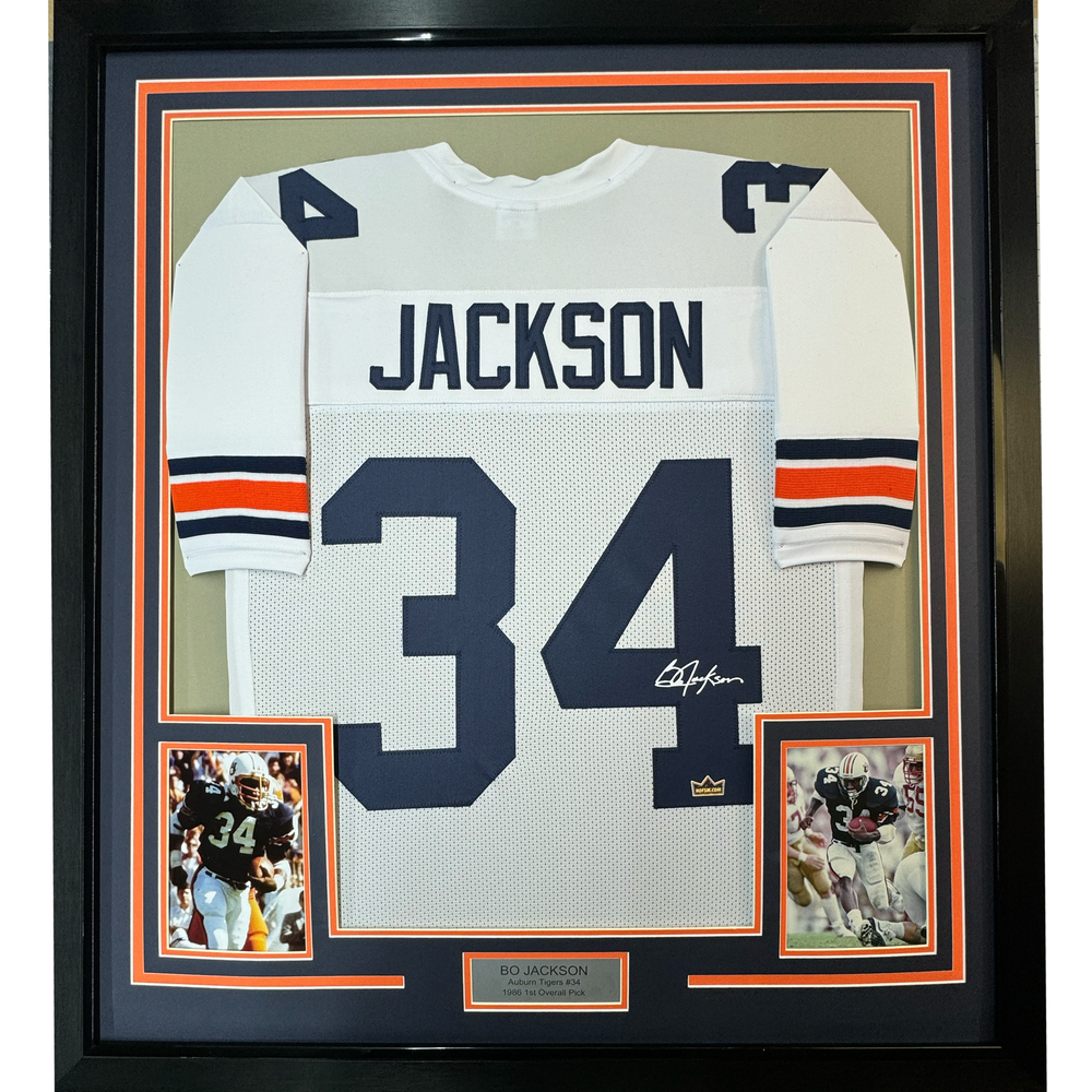 Framed Facsimile Autographed Bo Jackson 35x39 Auburn White Reprint Laser Auto College Football Jersey (ONLINE ORDER ONLY)