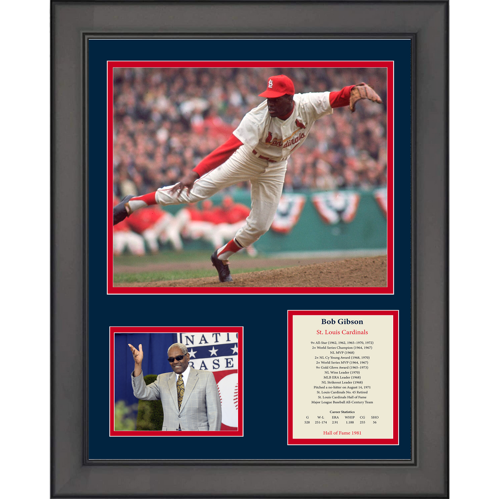 Framed Bob Gibson Hall of Fame Baseball 11"x14" Three Photo Collage (ONLINE ORDER ONLY)