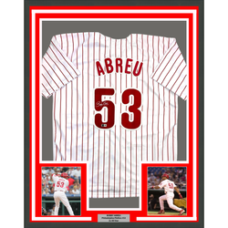 Framed Autographed/Signed Bobby Abreu 35x39 Philadelphia Pinstripe Baseball Jersey Beckett BAS COA
