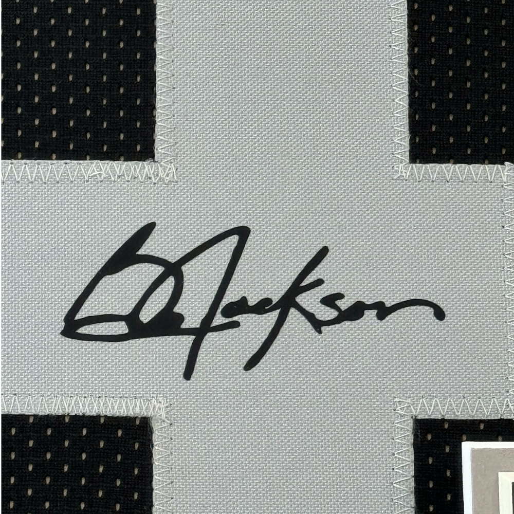 Framed Facsimile Autographed Bo Jackson 35x39 Oakland Las Vegas Black Reprint Laser Auto Football Jersey Size Men's XL (ONLINE ORDER ONLY)