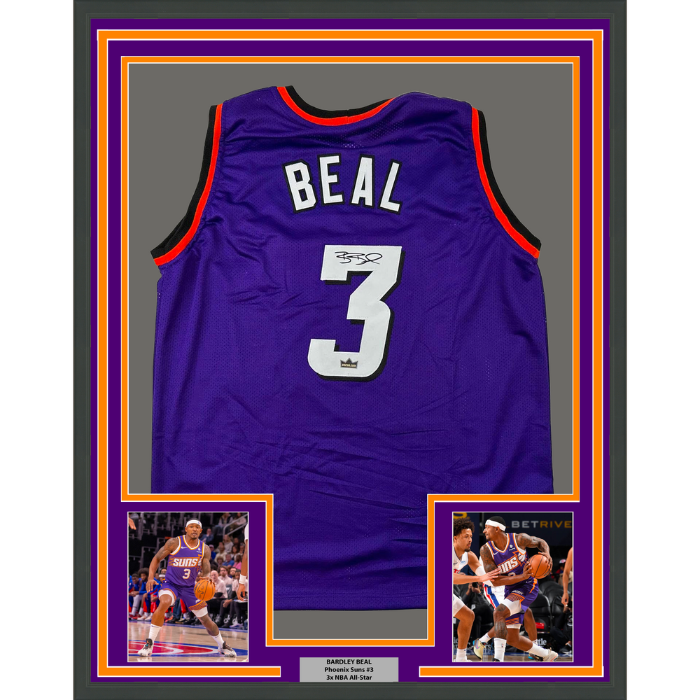 Framed Facsimile Autographed Bradley Beal 35x39 Phoenix Purple Reprint Laser Auto Basketball Jersey (ONLINE ORDER ONLY)