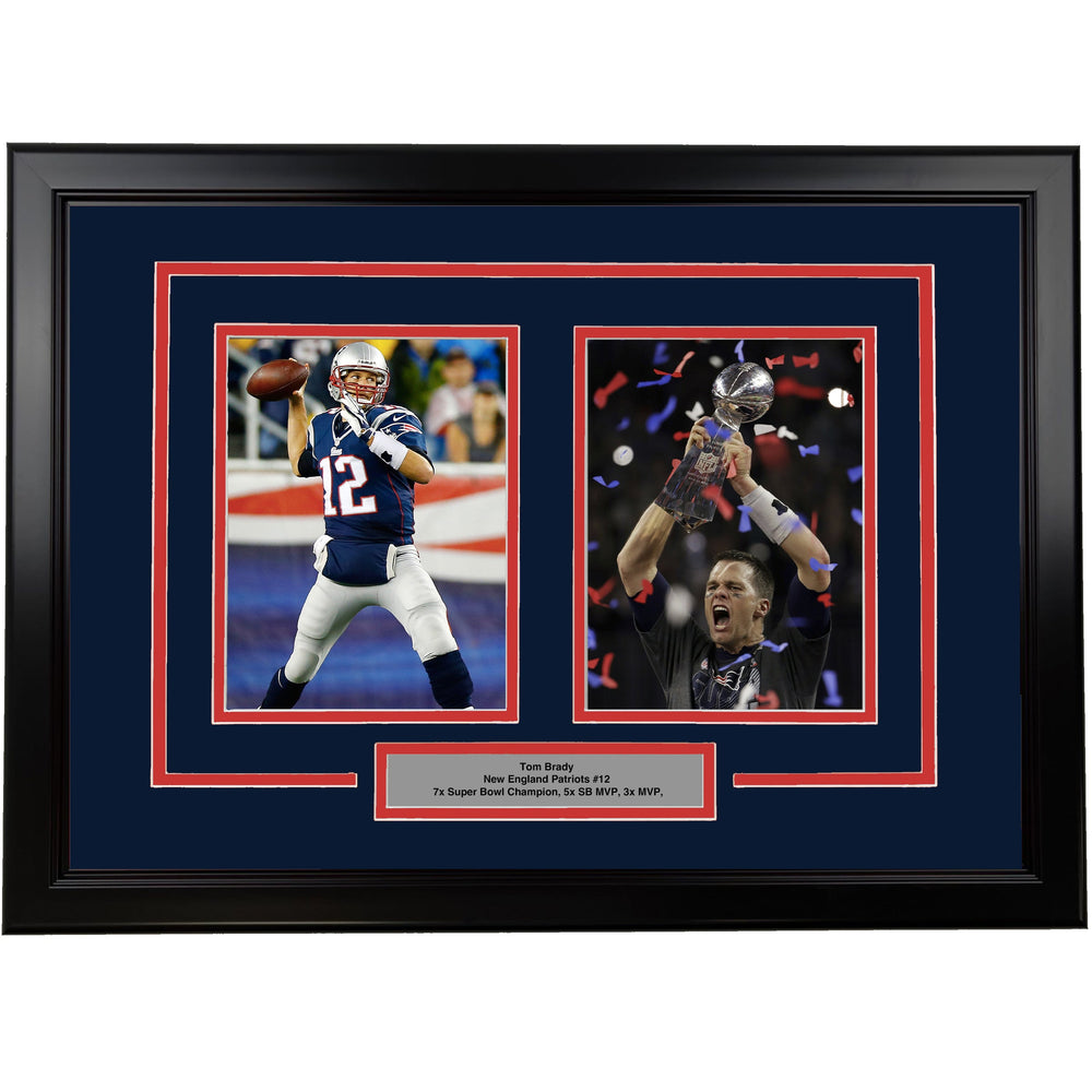 Framed Tom Brady New England Patriots 17x23 Dual Football Photo (ONLINE ORDER ONLY)