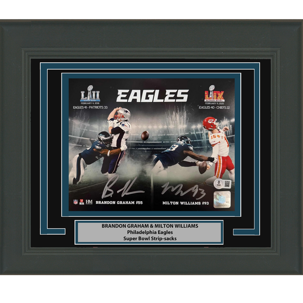 Framed Autographed/Signed Brandon Graham & Milton Williams Dual Philadelphia Eagles Super Bowl Champions 16x20 Football Photo Beckett BAS COA (ONLINE ORDER ONLY)