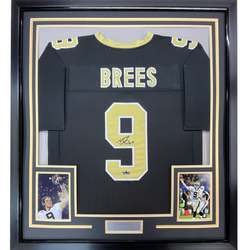 Framed Facsimile Autographed Drew Brees 35x39 New Orleans Black Reprint Laser Auto Football Jersey Size Men's XL (ONLINE ORDER ONLY)