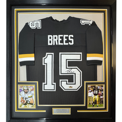 Framed Facsimile Autographed Drew Brees 35x39 Purdue Black Reprint Laser Auto College Football Jersey Size Men's XL (ONLINE ORDER ONLY)