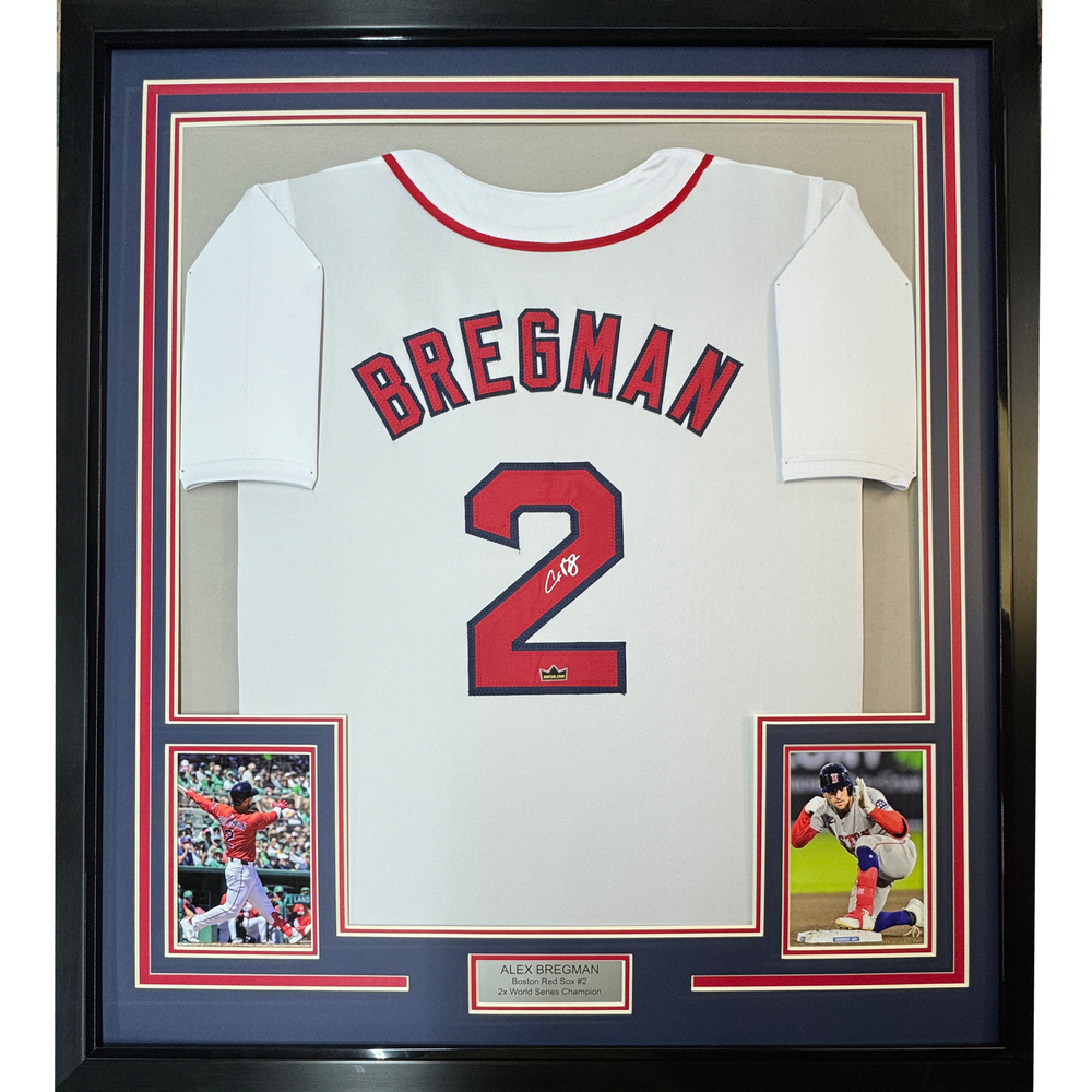 Framed Facsimile Autographed Alex Bregman 35x39 Boston White Reprint Laser Auto Baseball Jersey (ONLINE ORDER ONLY)