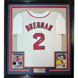Framed Facsimile Autographed Alex Bregman 35x39 Boston White Reprint Laser Auto Baseball Jersey (ONLINE ORDER ONLY)