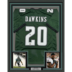 Framed Facsimile Autographed Brian Dawkins 35x39 Philadelphia Green Reprint Laser Auto Football Jersey (ONLINE ORDER ONLY)
