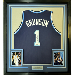Framed Facsimile Autographed Jalen Brunson 35x39 Villanova Blue Reprint Laser Auto College Basketball Jersey (ONLINE ORDER ONLY)