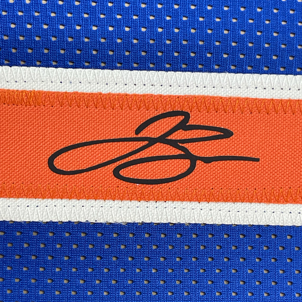 Framed Facsimile Autographed Jalen Brunson 35x39 New York Blue Reprint Laser Auto Basketball Jersey (ONLINE ORDER ONLY)