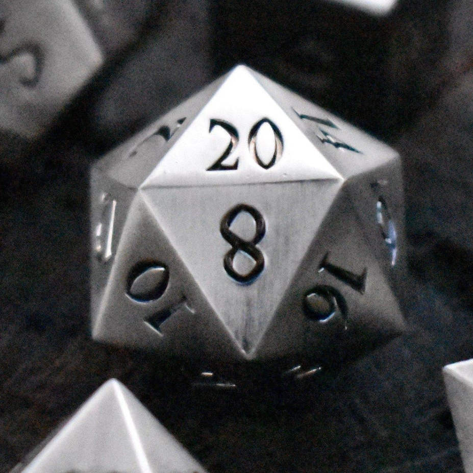 PRE-ORDER || Brushed Silver Sharp-Edged Metal Dice SetR