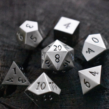 PRE-ORDER || Brushed Silver Sharp-Edged Metal Dice SetR