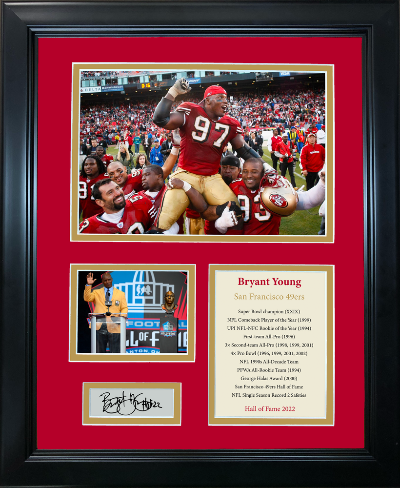 Framed Bryant Young Hall of Fame Facsimile Laser Engraved Signature Auto San Francisco 49ers 11"x14" Football Photo Sig Collage (ONLINE ORDER ONLY)