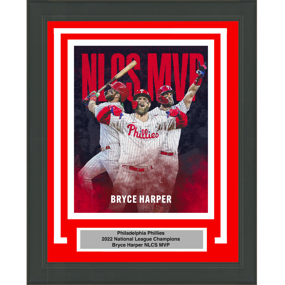 Framed Philadelphia Phillies 2022 NLCS National League Champions Bryce Harper MVP 8x10 Baseball Photo (ONLINE ORDER ONLY)