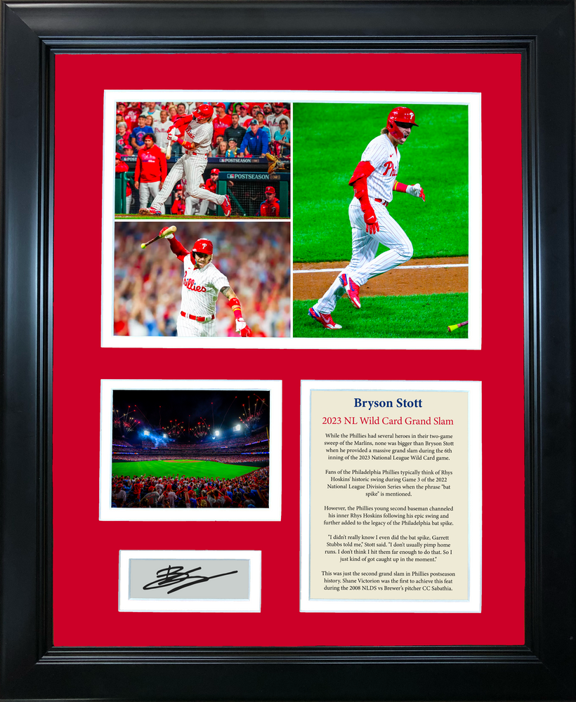 Framed Bryson Stott 2023 Wild Card Grand Slam Facsimile Laser Engraved Signature Auto Philadelphia Phillies 11"x14" Baseball Photo Sig Collage (ONLINE ORDER ONLY)