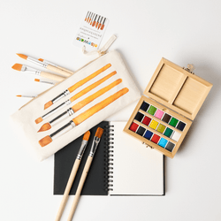 Watercolor Travel Set | Bamboo Case, Brushes, & Paper Pad (ONLINE ORDER ONLY)