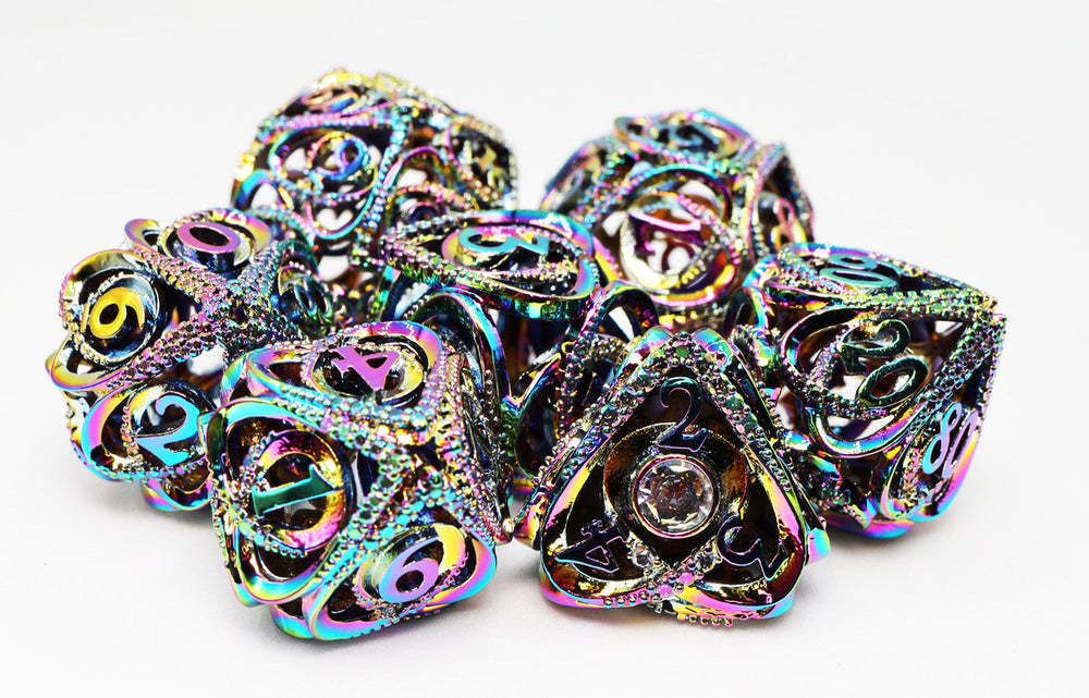 Hollow Hearts: Jeweled Burnt Opal -  Metal RPG Dice Set (ONLINE ORDER ONLY)