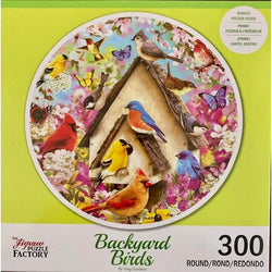 Busy Birdhouse Backyard Birds 300 Piece Round Jigsaw Puzzle Leap Year (ONLINE ORDER ONLY)