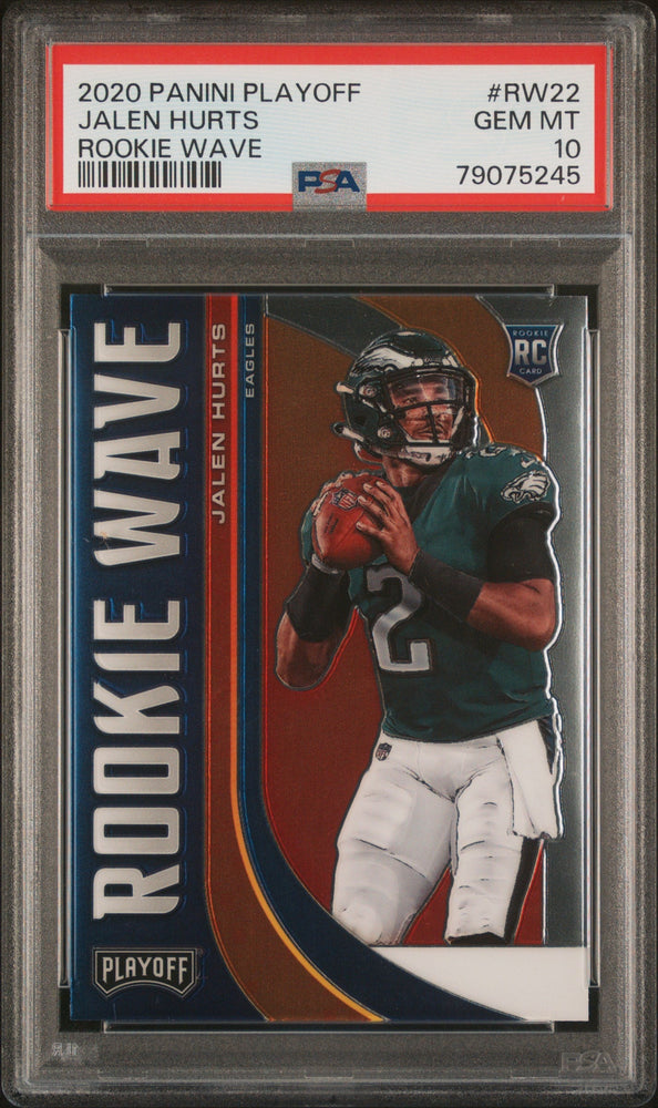 Graded 2020 Panini Playoff Jalen Hurts #RW22 Rookie Wave Rookie RC Football Card PSA 10 Gem Mint (ONLINE ORDER ONLY)