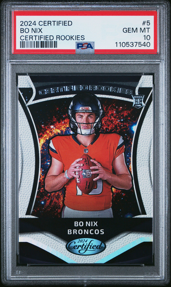 Graded 2024 Panini Certified Bo Nix #5 Certified Rookies Rookie RC Football Card PSA 10 Gem Mint (ONLINE ORDER ONLY)