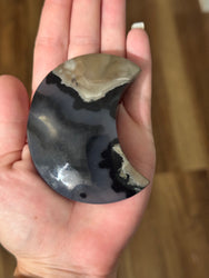 Volcano Agate Crescent Moon, UV Green Fluorescent Minerals (ONLINE ORDER ONLY)