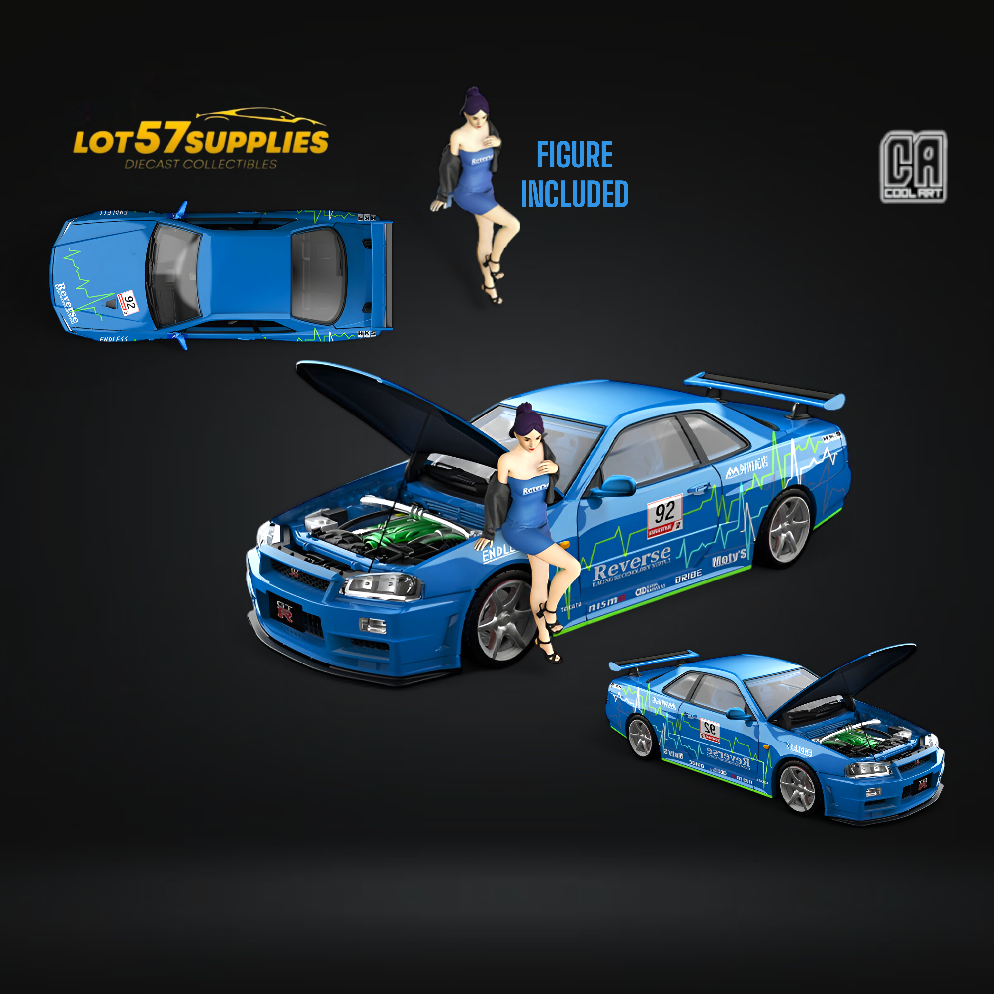 (Pre-Order) Cool Art Skyline R34 Blue #92 - With Figure 1:64 (ONLINE ORDER ONLY)