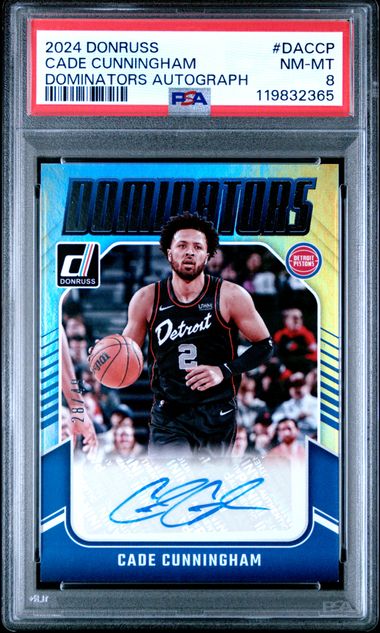 Graded 2024 Donruss Cade Cunningham #DACCP /49 Dominators Autograph Basketball Card PSA 8 NM-MT (ONLINE ORDER ONLY)