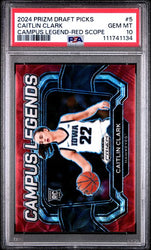 Graded 2024 Panini Prizm Draft Picks Caitlin Clark #5 /88 Campus Legends Red Scope Rookie RC Basketball Card PSA 10 Gem Mint