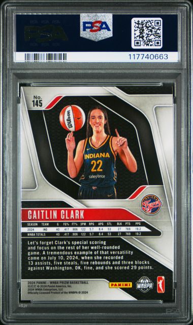 Graded 2024 Panini Prizm Caitlin Clark #145 Ice Rookie RC Basketball Card PSA 10 Gem Mint (ONLINE ORDER ONLY)