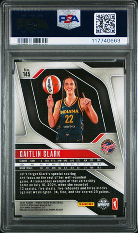 Graded 2024 Panini Prizm Caitlin Clark #145 Ice Rookie RC Basketball Card PSA 10 Gem Mint (ONLINE ORDER ONLY)