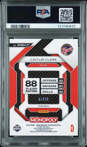 Graded 2024 Panini Prizm Monopoly WNBA Caitlin Clark #27 /99 Red Prizm Rookie RC Basketball Card PSA 9 Mint (ONLINE ORDER ONLY)
