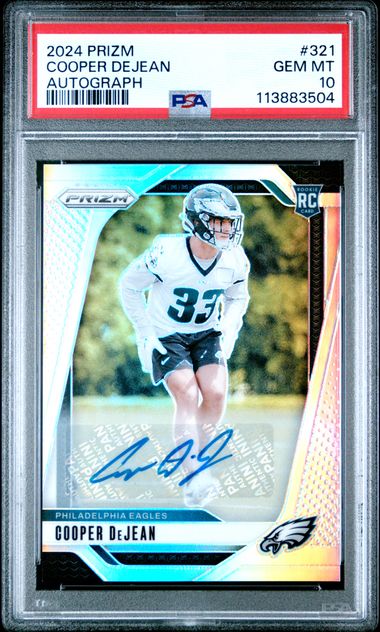 Graded 2024 Panini Prizm Autograph Cooper DeJean #321 Rookie RC Football Card PSA 10 Gem Mint (ONLINE ORDER ONLY)