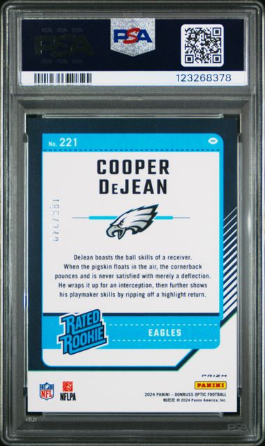 Graded 2024 Panini Donruss Optic Orange Cooper Dejean #221 /249 Rookie RC Football Card PSA 10 Gem Mint (ONLINE ORDER ONLY)